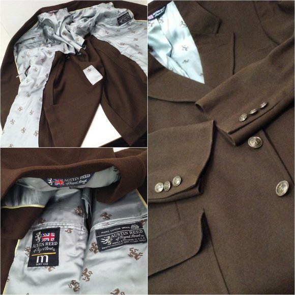 Vintage 80s Austin Reed USA-Made Wool Sport Coat -38R Heraldic Lion Brown Mended - Picture 6 of 9